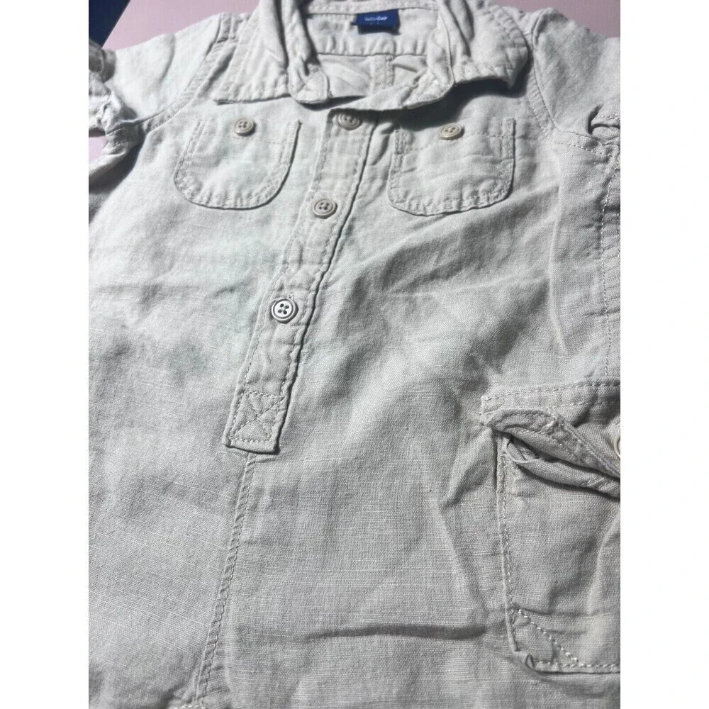 Baby Gap Boys Linen Cargo One-piece Overall for 0-3 Months Khaki Travel Casual